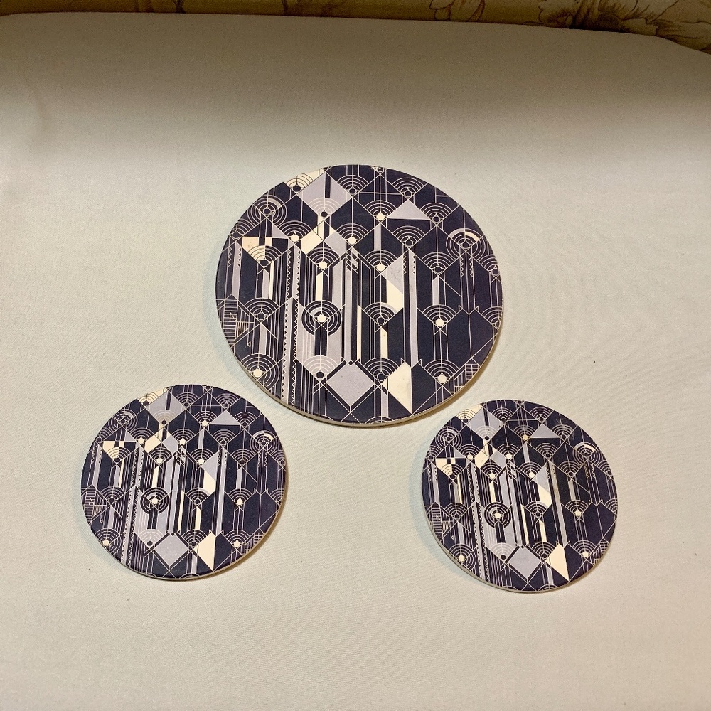 Three (3) Frank Lloyd Wright Absorbent Coasters - Two for Drinks, One for Bottle